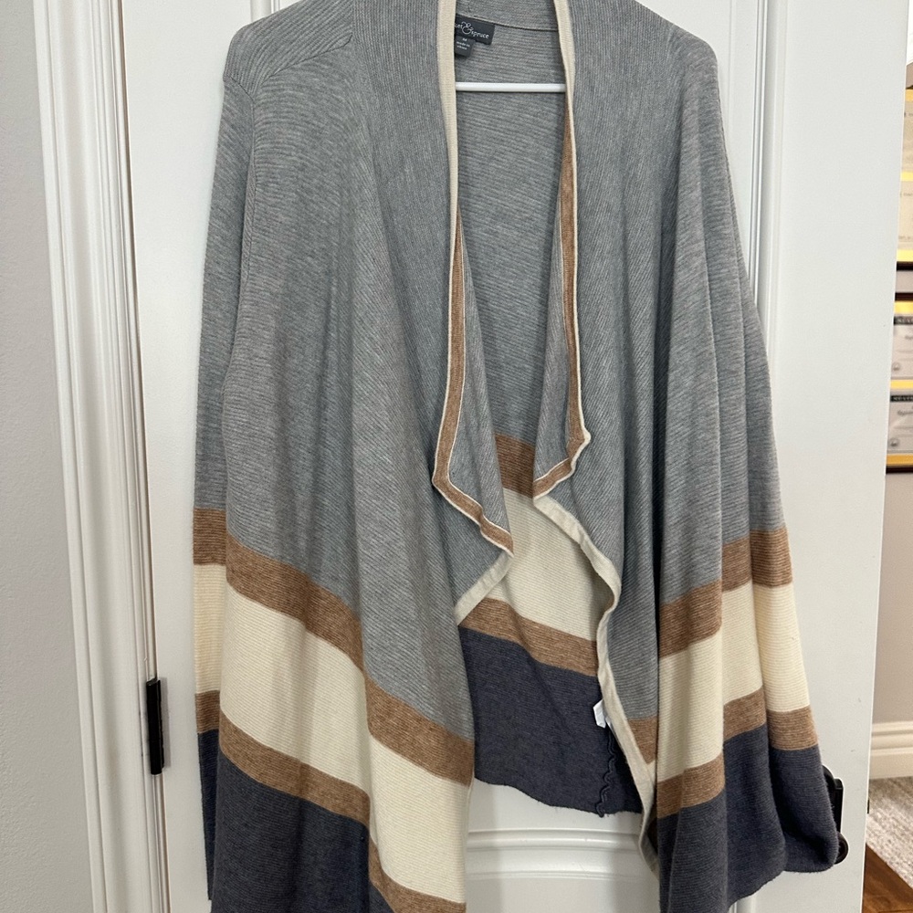 Gray and Cream Striped Women's Sweater